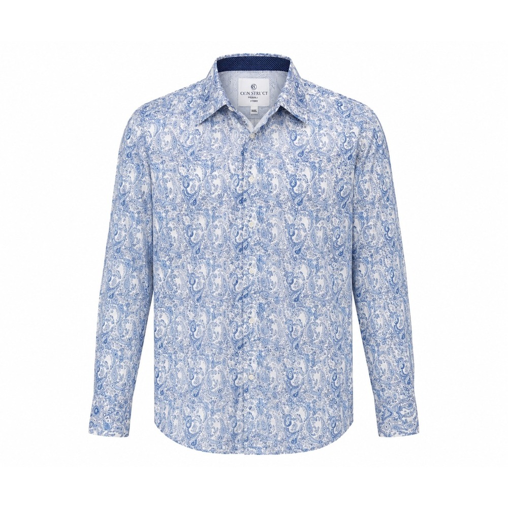 CON.STRUCT Men's XXL Modern Fit Hybrid Blue White Paisley Button Shirt